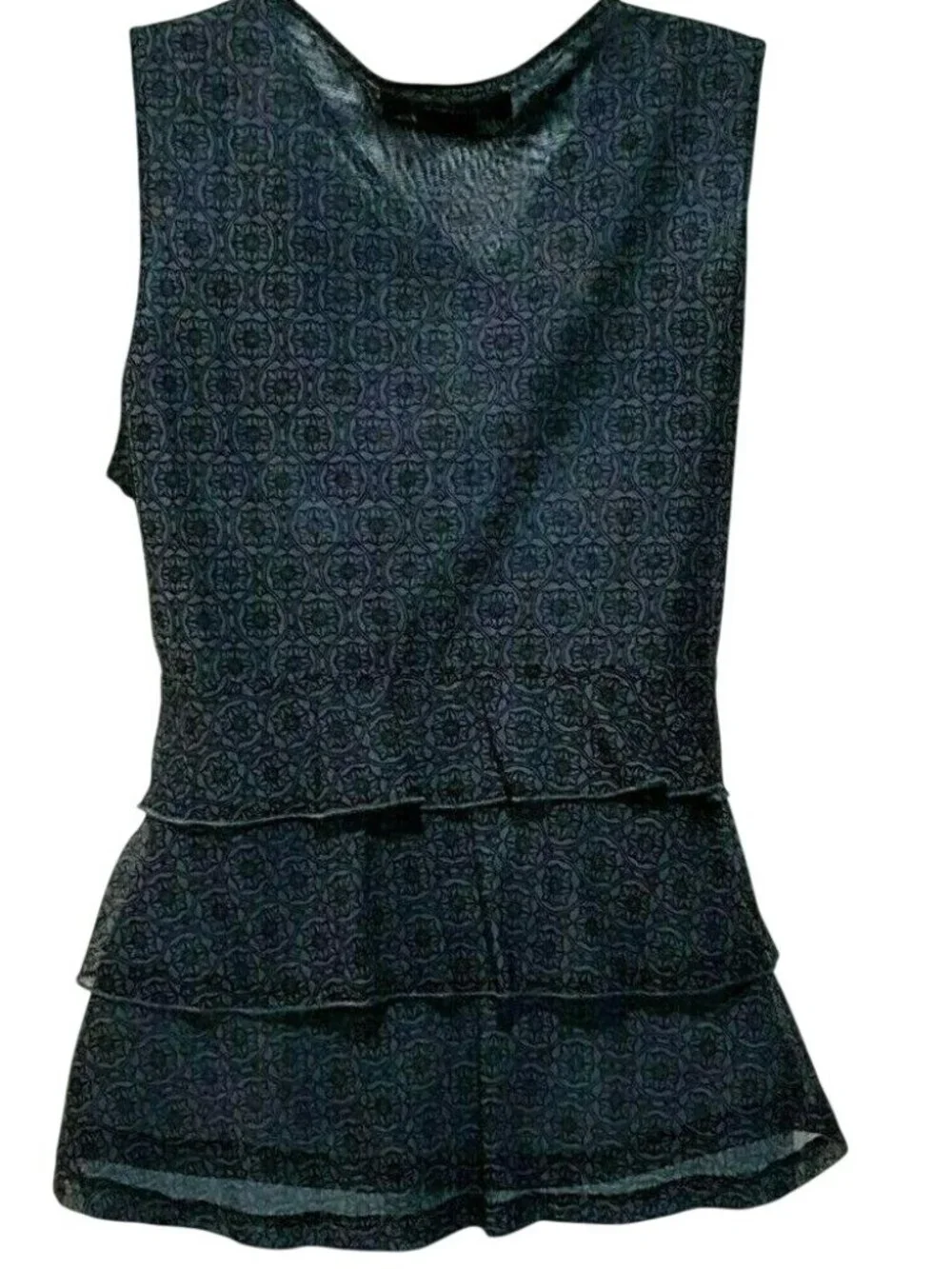 Y2K Michael Kors Womens Top Black Gray Ruffle Tiered Babydoll Sleeveless Size S